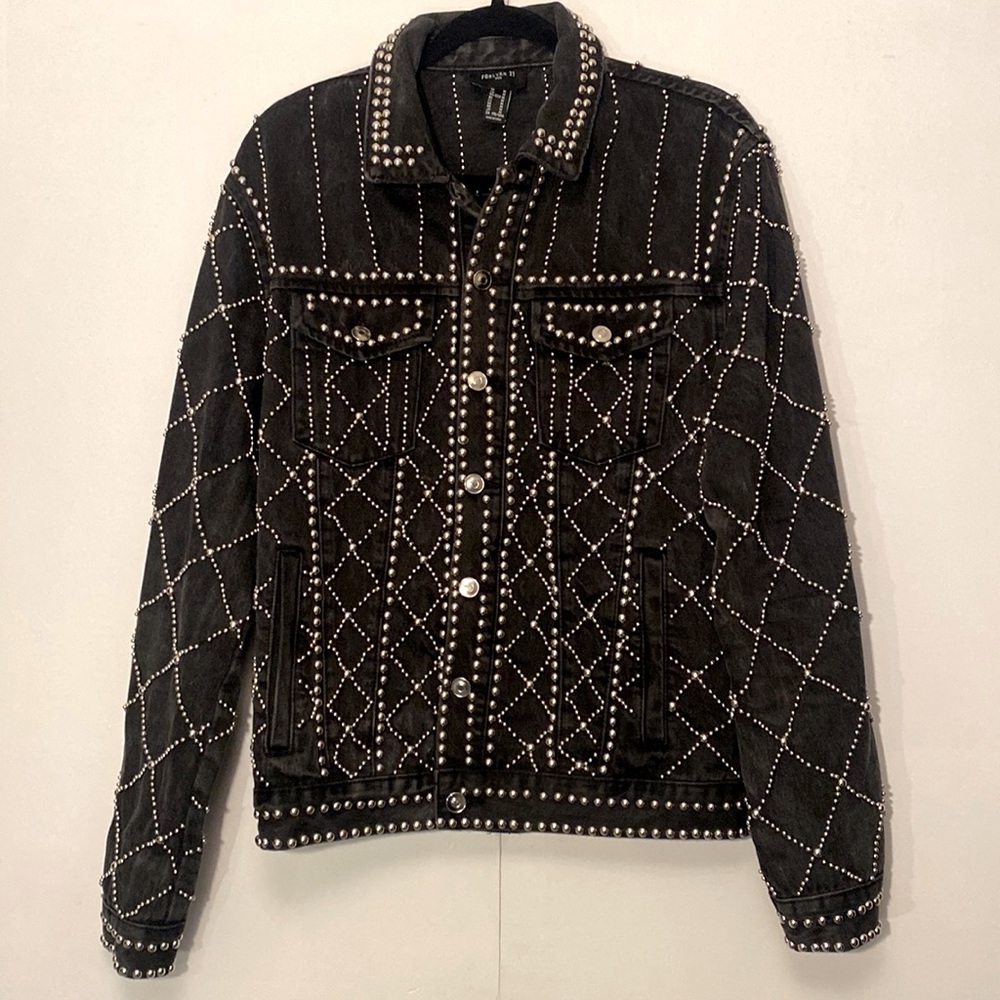 Forever 21 Men Studded Black Denim Jacket - Men’s Medium